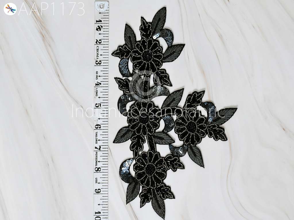Handmade Floral Black Applique on Transparent Fabric. Stock Photo - Image  of textile, application: 226101924
