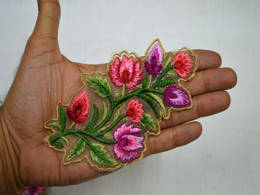 Buy Green Embroidered Sewing Patches Floral Applique Indian