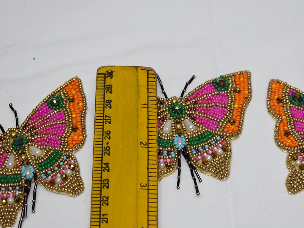 funky 2 piece handmade patches black applique craft embellishments beaded indian decor mtf303 sew on scrap booking patch orange