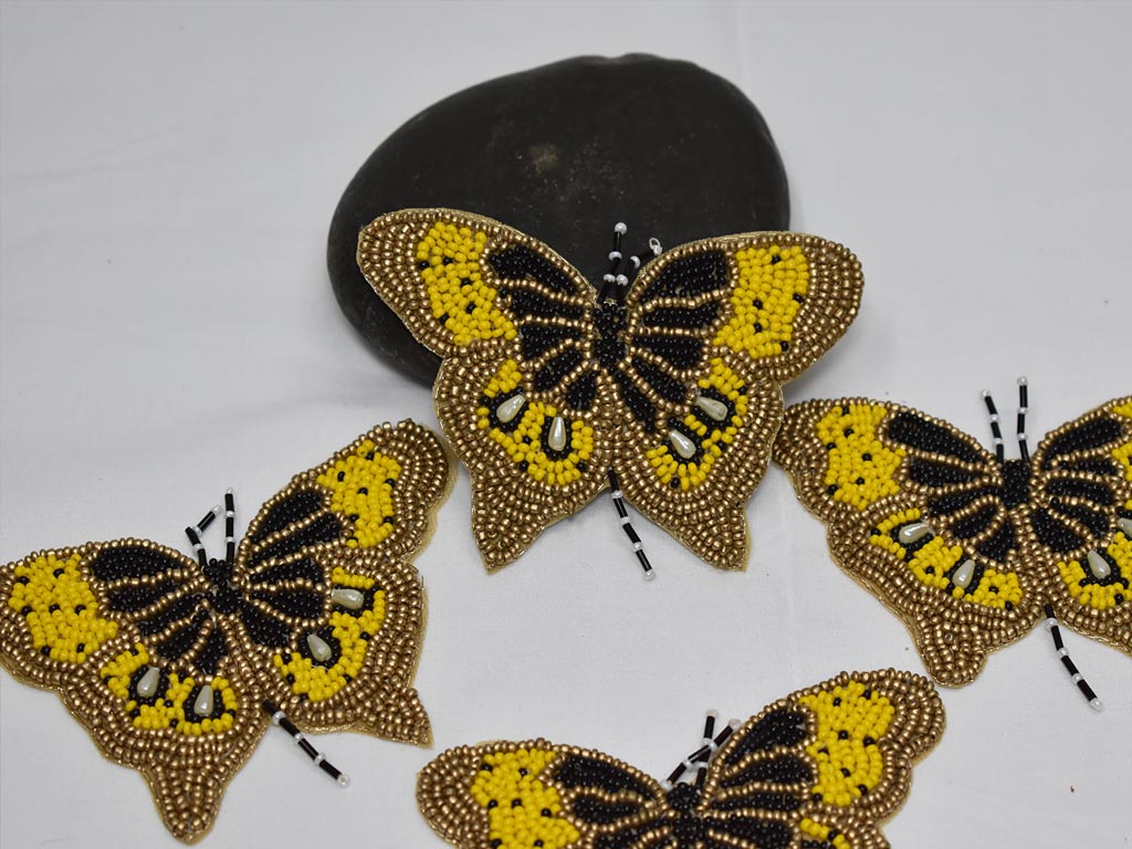 2 Pc Yellow Butterfly Beaded Patches Applique Handmade 