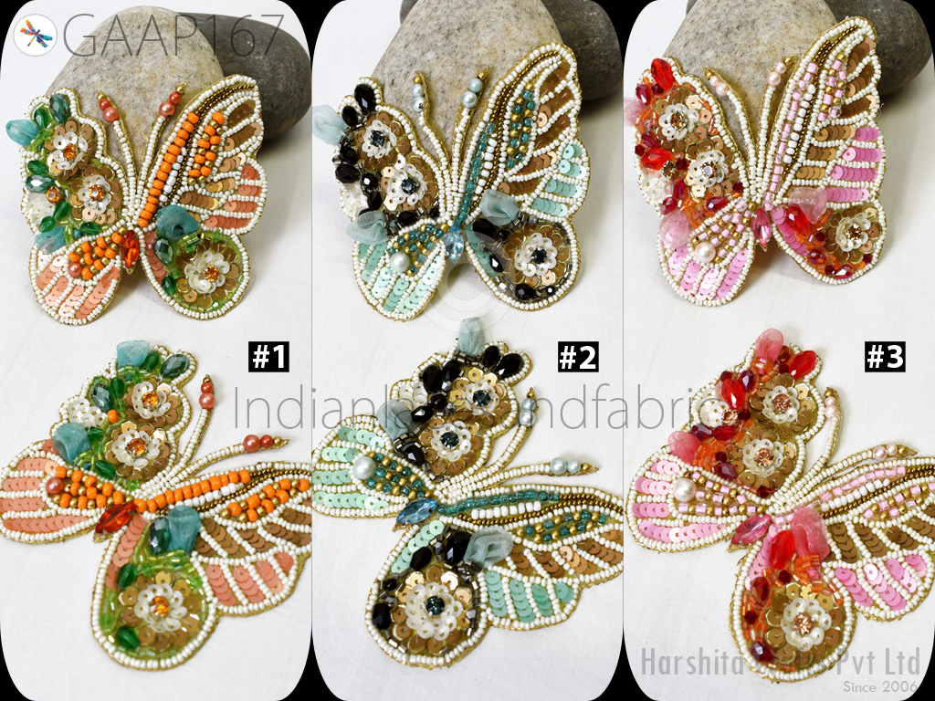 2 Pc Butterfly Patches Applique Handmade Sequin Patch Indian Sewing  Decorative Dress Embellishments Appliques Supply Costumes