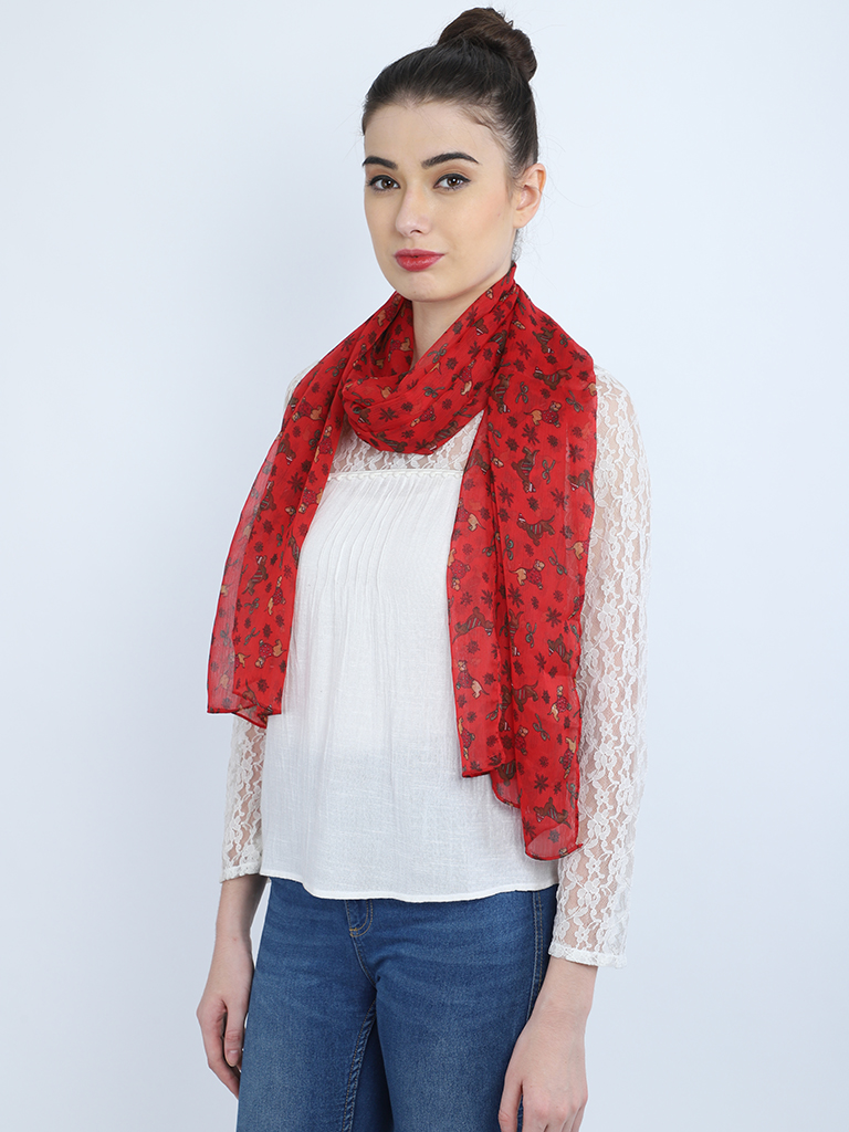 Red tone flower print scarf Chiffon scarf 