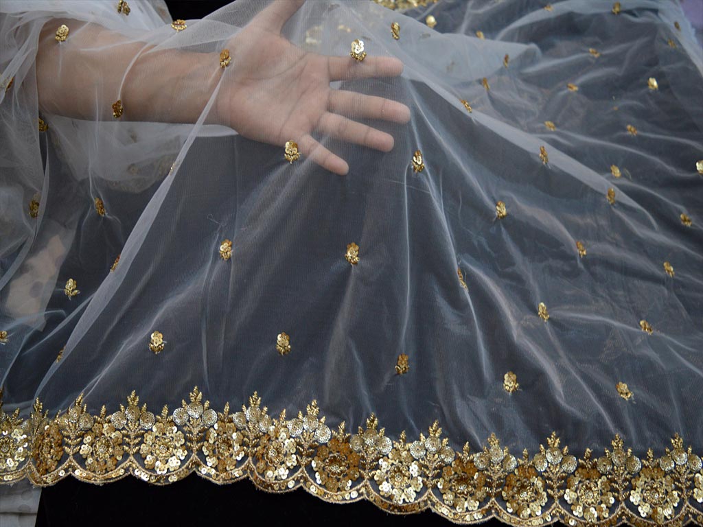 2.5 yard Dyeable Net Gold Embroidered Dupatta Scarf Tulle Saree Crafting Sewing Indian Wedding Dress Costumes Party Wear Making For Any Occasion Fabric
