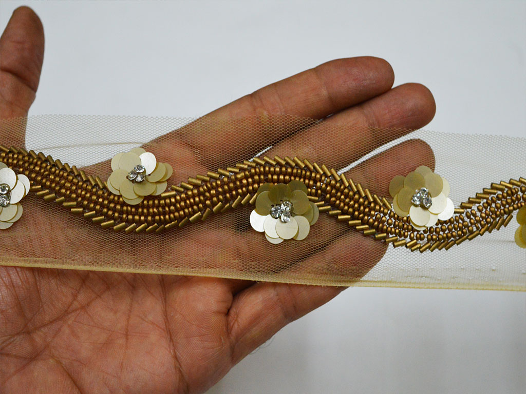 Buy 1 Yard Cutwork Rose Gold Zardosi Floral Trim Hand Embroidered Trim  White Pearl Seed Beads Bridal Showers Bridal Applique Sash 4.1cm Wide  Online in India - Etsy