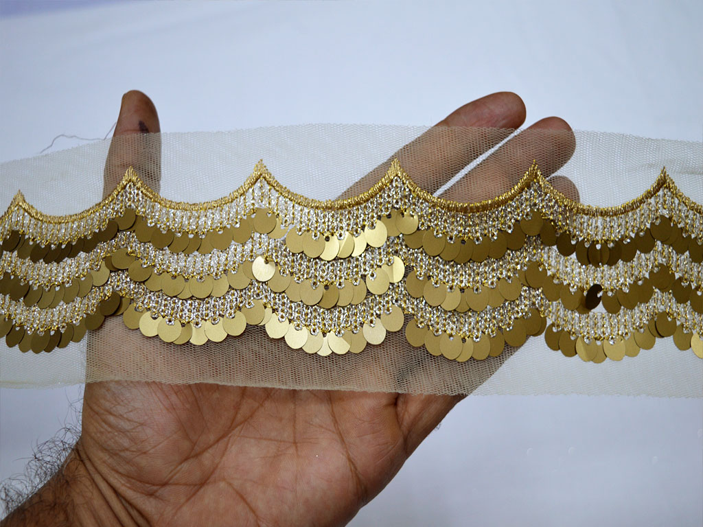 9.5 Yards Bottle Green Indian Gold Zari  Sequin Embroidered Velvet lace Trim Sari Border Craft Dupatta Lace 6.7 cm Fabric Lace