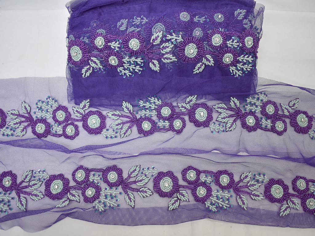Lavender Beaded Trim, Hand Embroidered Trim, Home Decoration Trim, Fashion  Trim,sash Trim,sari Border, Fashion Trim. 