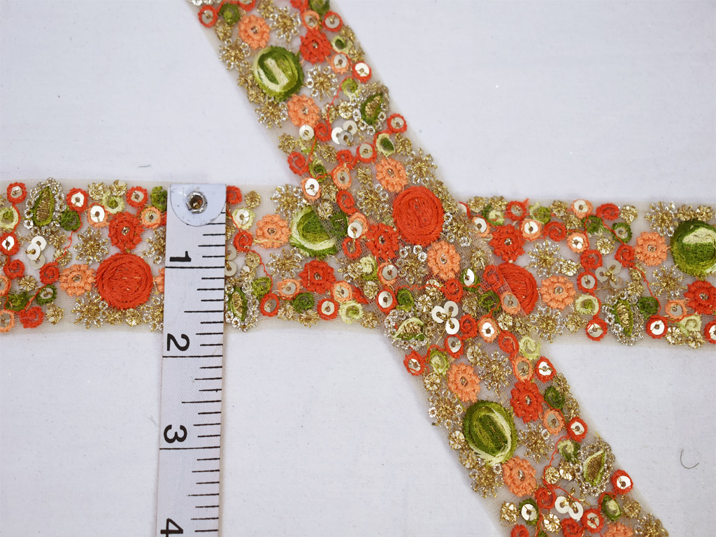 9 Yard Wholesale Orange Floral Embroidery Trim Embellishment Embroidered Saree Ribbon Sewing Accessories Crafting Dresses Trimming