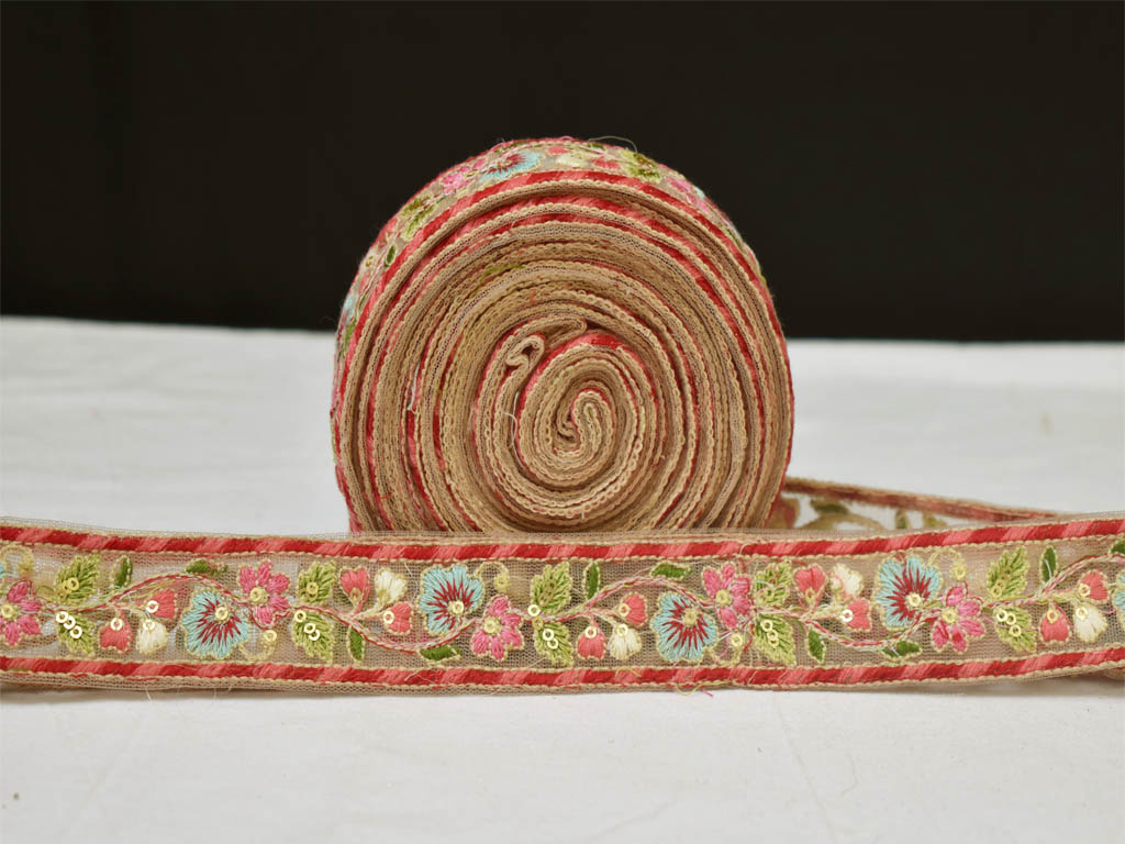 Sanskriti Vintage Sari Border Antique Hand Embroidered  Trim Sewing Green