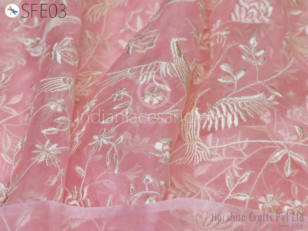Pink Embroidered Organza Fabric – Siyani Clothing India