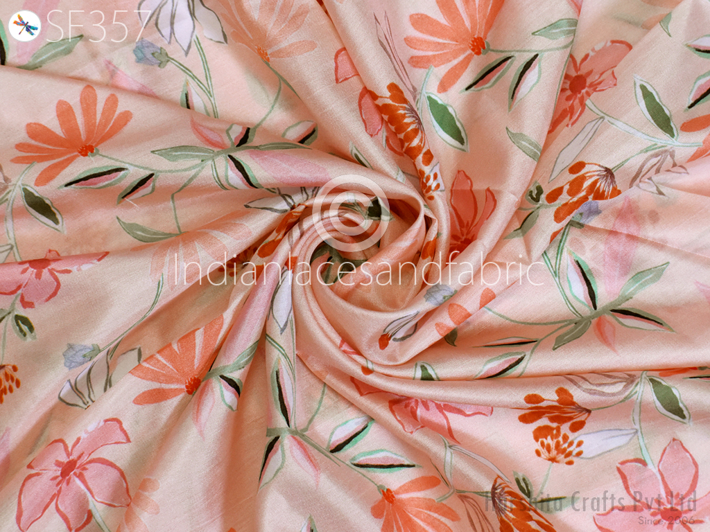 Peach Saree Soft Pure Printed Silk Fabric by yard Wedding Dresses Bridesmaid Party Costume Curtains Hair Craft..