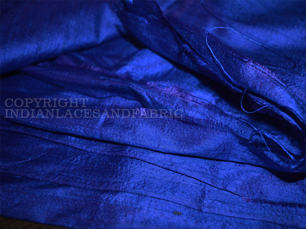 5 100% pure silk  Indian Blue with slubs 54 wide by the yard MM1