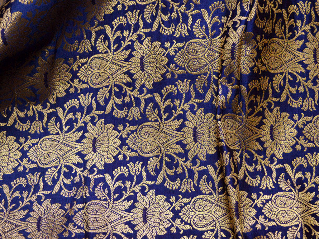 Benarasi Blended Silk Brocade Golden Design Navy Blue Brocade By The Yard Occasion Curtain Making Material Outdoor Hair Crafting Tops Scrap Booking Projects Fabric