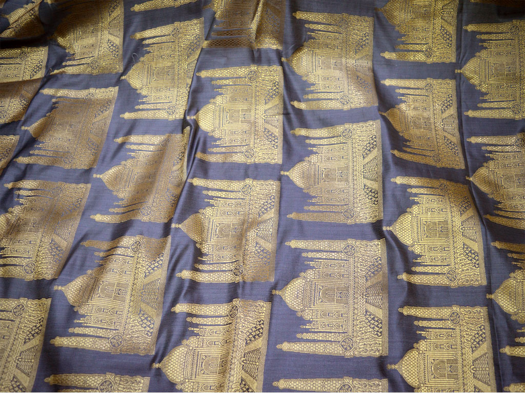 Golden Woven Taj Mahal design Blended Silk Brocade Grey and Gold Fabric By The Yard Indian Banarasi Jacket Sewing Material Bridal Clutches Fabric Wedding Dress Lehenga Making clothing accessories