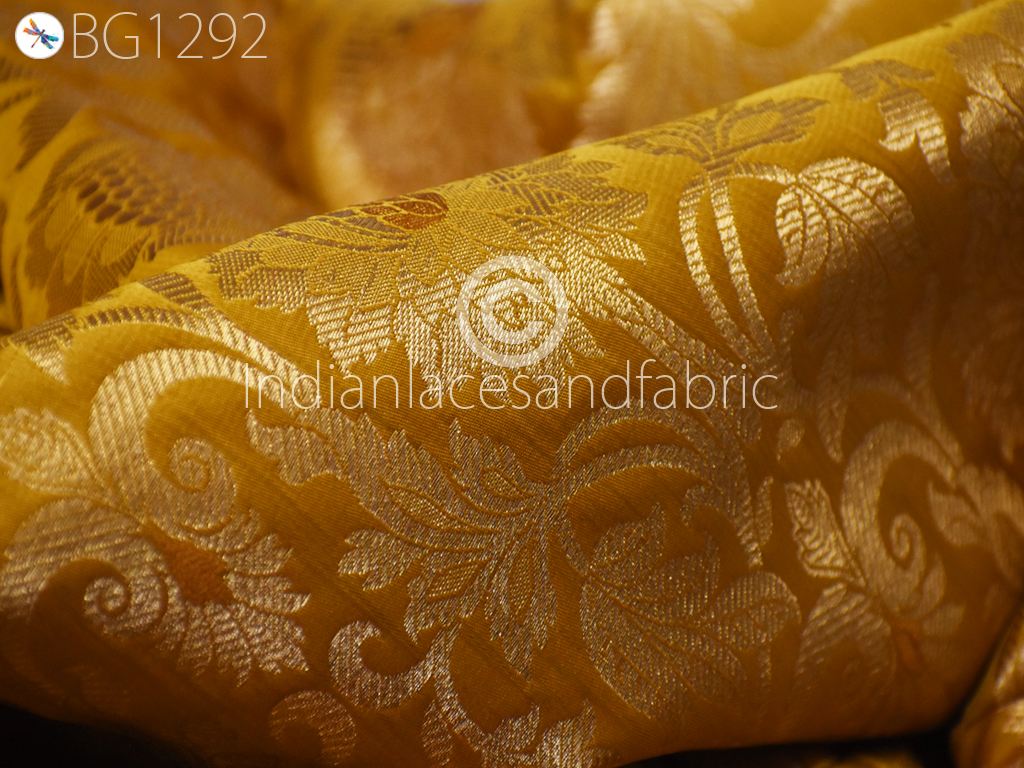 Peanut Butter Indian Wedding Dress Material Fabric By The Yard Silk Banarasi Brocade Home Decor Table Runner C..