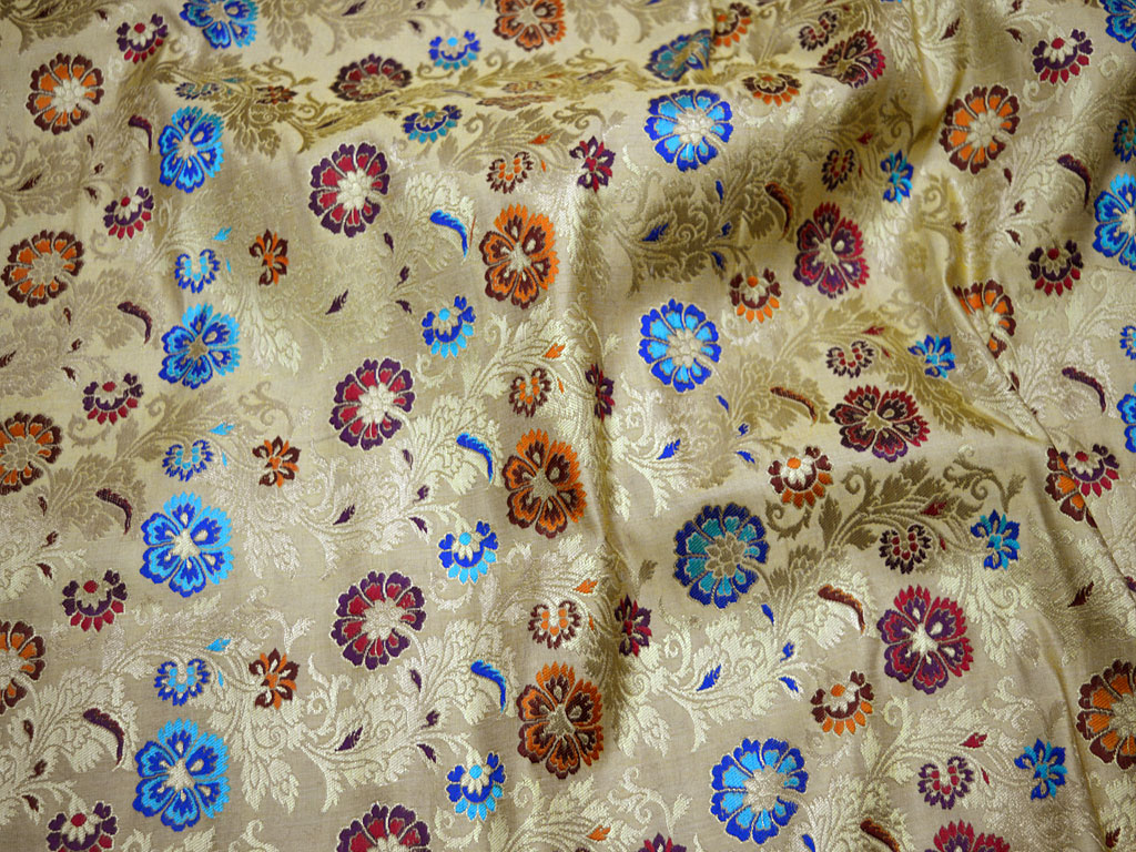 1.5 Meter Indian Banaras Fabric Beige Brocade Wedding Dress Blouses Banarasi Dress Material Crafting Home Decor Table Runner cushion covers making fashion blogger