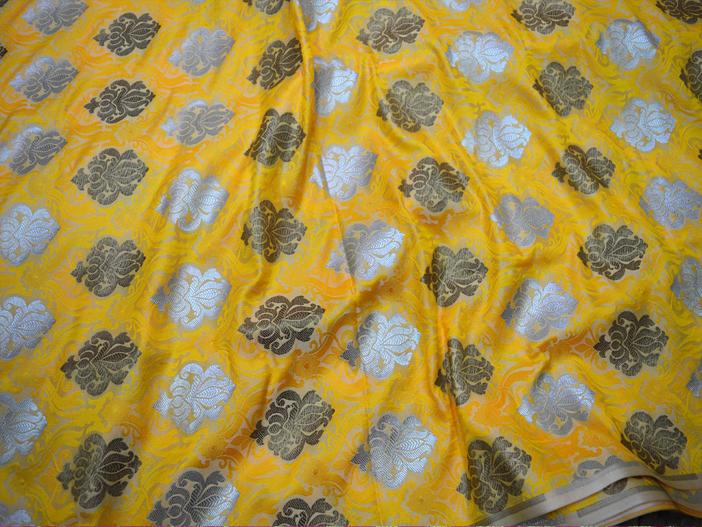 Banarasi Blended Silk Floral Motifs Design Fabric Bronze And Yellow Brocade By The Yard Fabric Sofa Cover boutique Material Home Decoration Bed Sheets Occasion Mats
