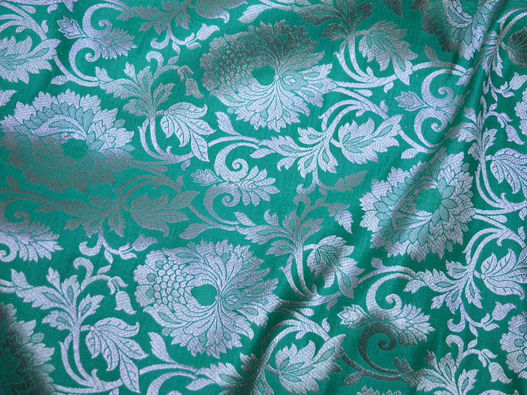 Silver Sea Green Brocade by the Yard Wedding Dress Banarasi Bridal Sewing boutique Material Crafting Drapery Cushion covers making Costume sewing accessories festive wear Fabric