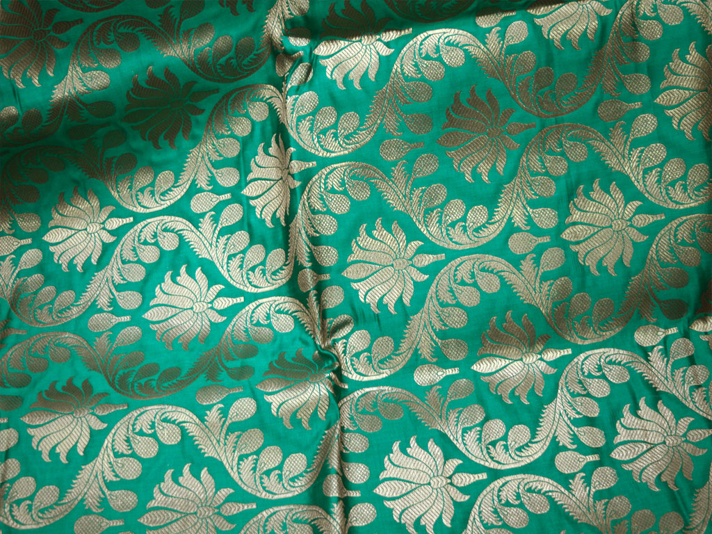 Sage Green Indian Brocade Fabric Yardage Banarasi Blended Silk Bridal Wedding Dresses Lengha DIY Crafting Sewing Drapery Upholstery Costumes