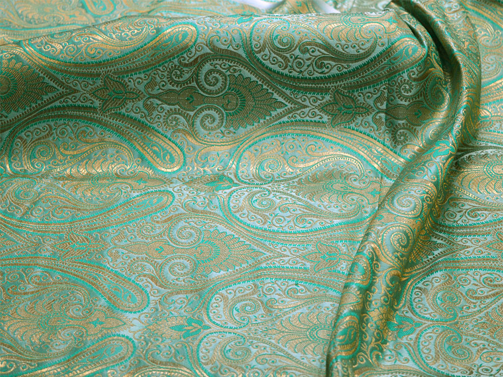 Silk Brocade In Mint Green Pure Banarasi Silk By The Yard Crafting Sewing festive wear wall decor table runner Fabric Wedding Dresses