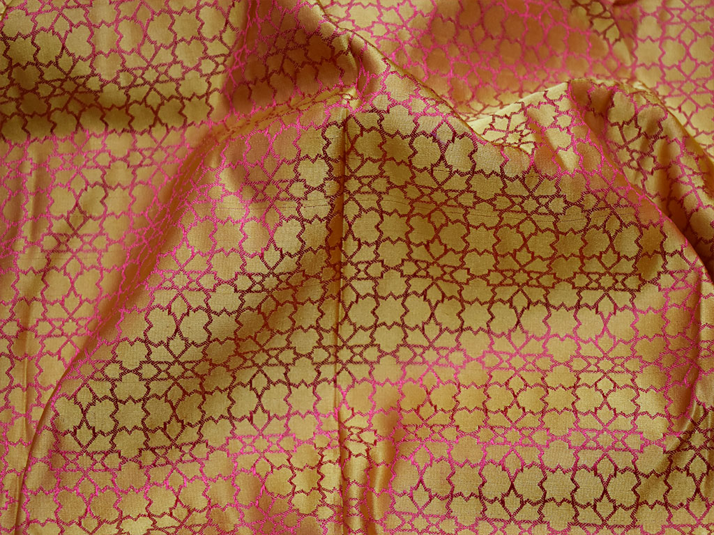 Red yellow jacquard silk fabric by the yard Indian brocade sewing table runner dresses home decor cushion covers bridesmaid banaras silk wedding lehenga jackets making fabric