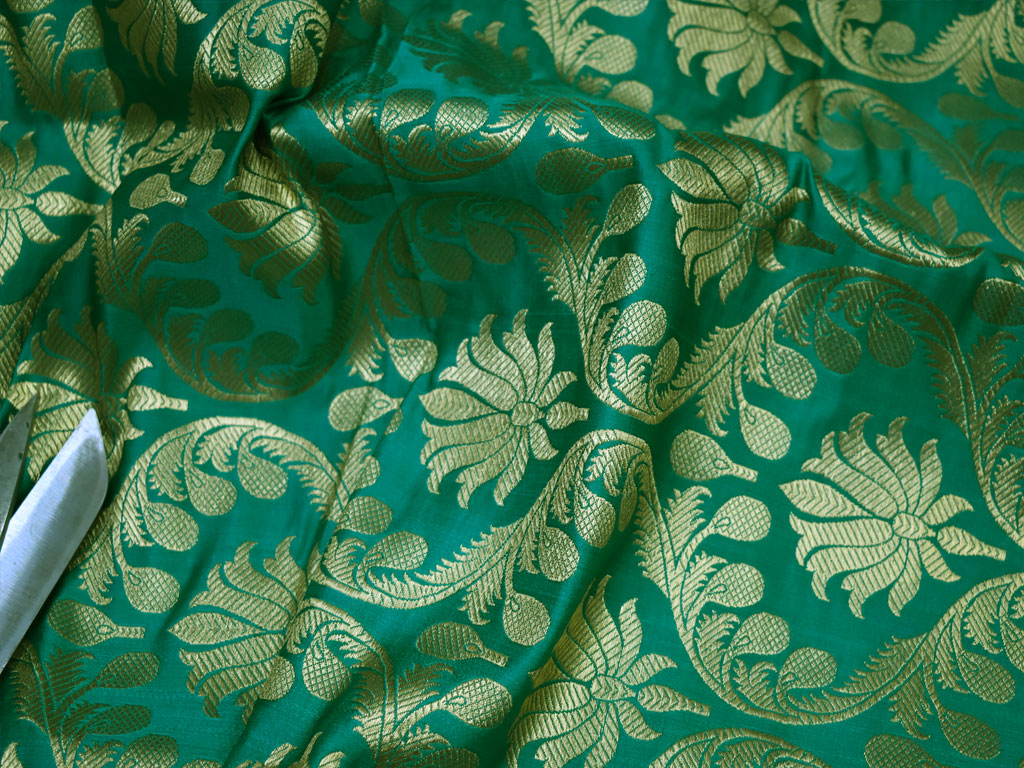 Sage Green Indian Brocade Fabric Yardage Banarasi Blended Silk Bridal Wedding Dresses Lengha DIY Crafting Sewing Drapery Upholstery Costumes