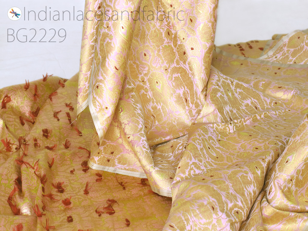 Banarasi Indian pink brocade fabric by yard bridal wedding dresses varanasi silk crafting clothing accessories sewing costume lehenga drapery blouses upholstery table runner