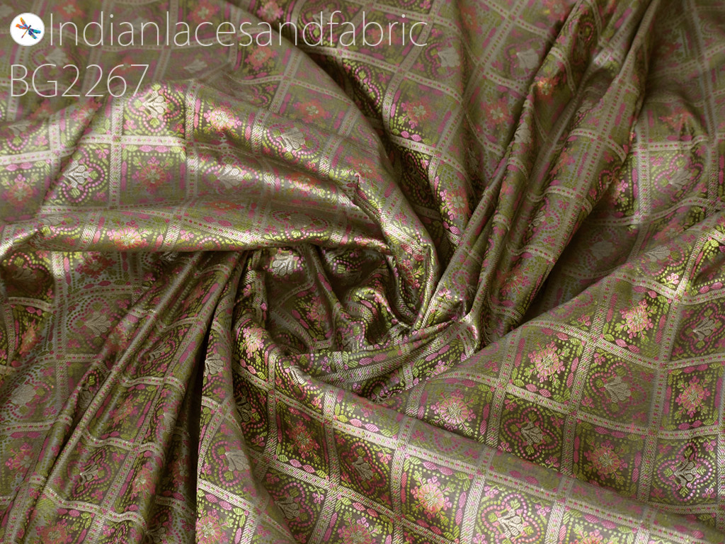Indian grey jacquard fabric by the yard wedding dresses curtains making valance drapes DIY crafting sewing home décor furnishing cushion covers table runner clothing accessories silk
