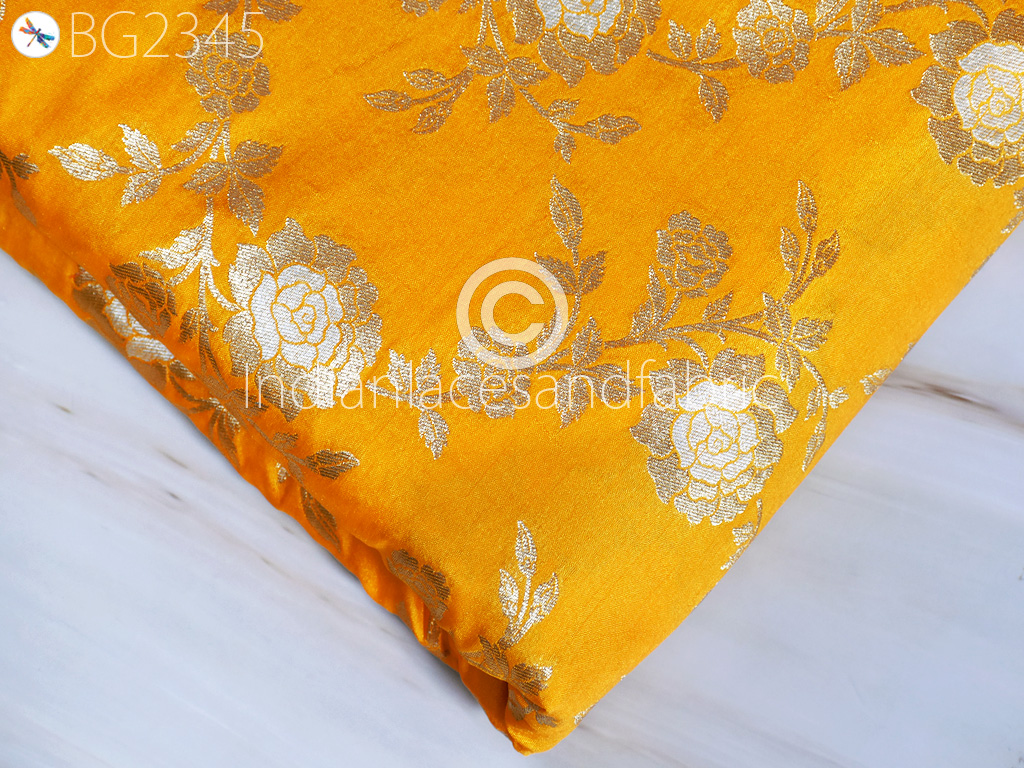 By 5 Yard Indian Embroidered Silk Fabric Upholstery Sewing Apparel Silk  Fabric