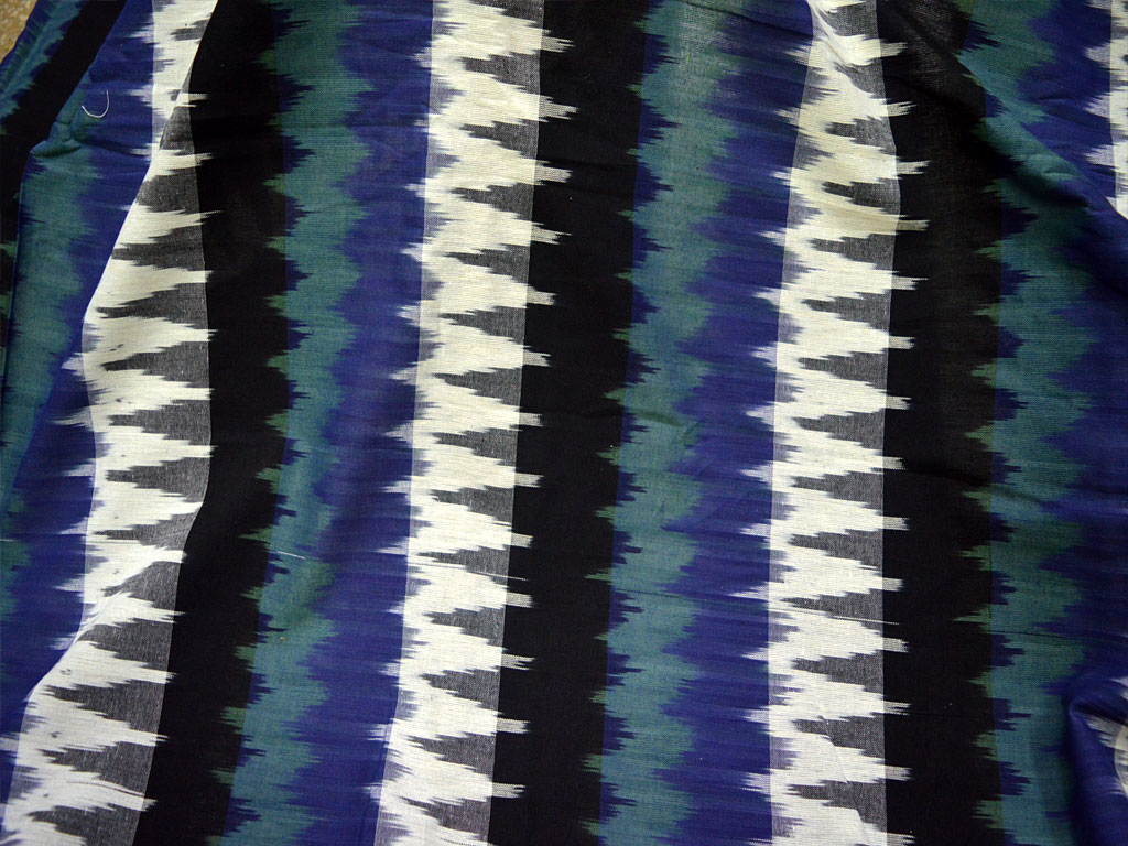 Silk Cotton Blend Peacock Blue Green Ikat Hand Woven Soft Fabric 44" Homespun 