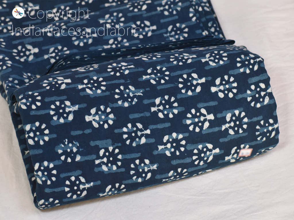 Cotton Indigo Blue Indian Hand Block Print Sewing Material Craft By The Yard 