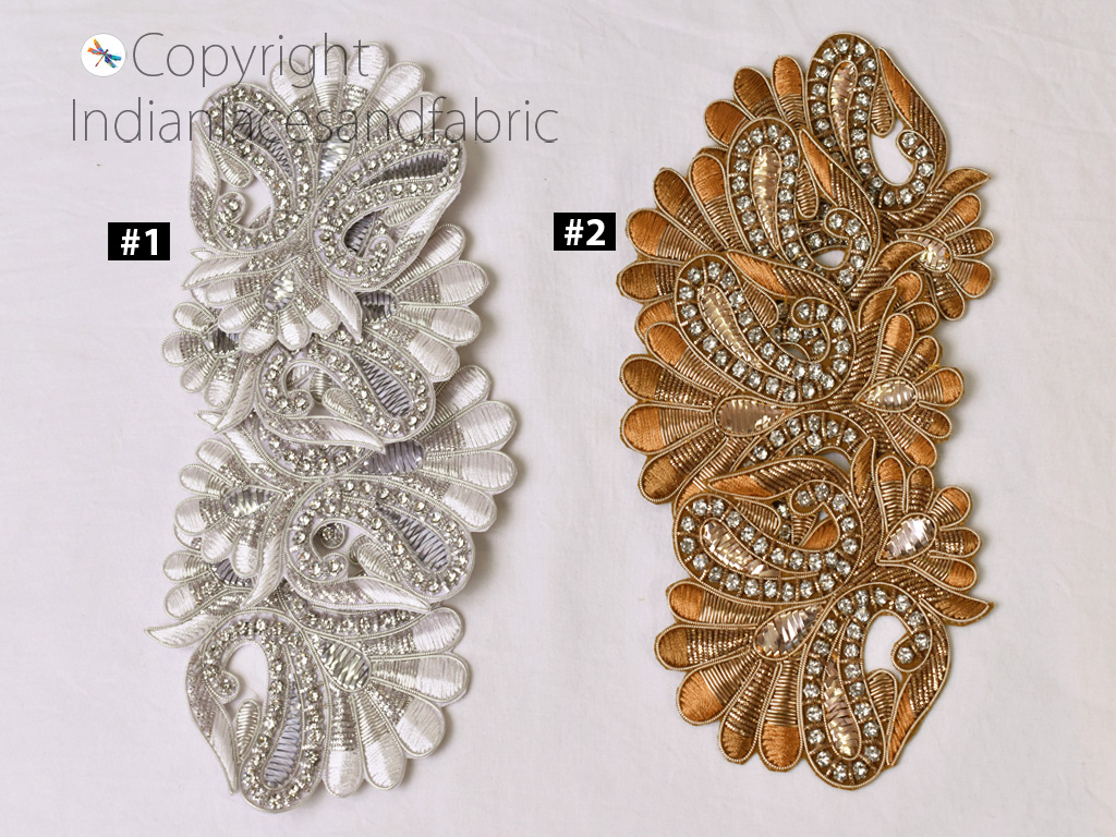 Decorative Floral Gold Applique Embroidered Indian Sewing Dresses Patches  Appliques Handmade DIY Crafting Supply Beaded Cushions