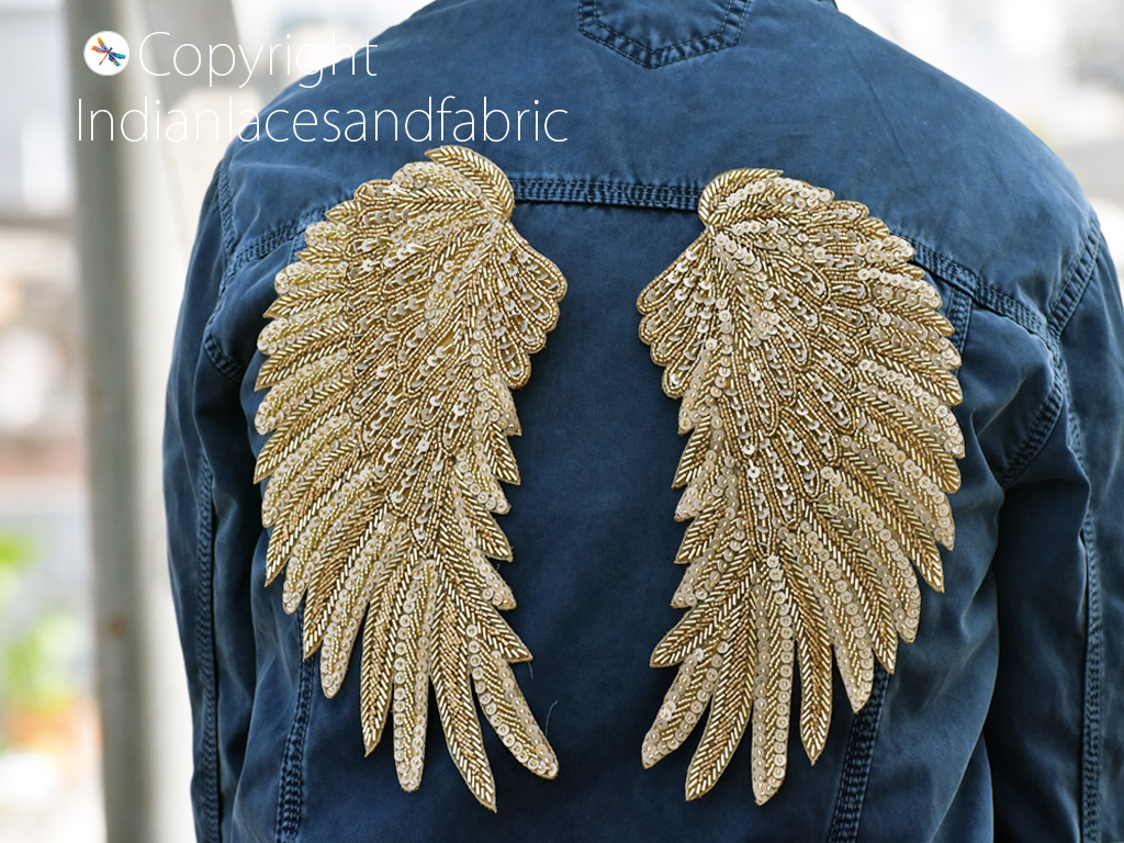 Sequin Angel Wings Iron on Patch, Gold and Silver Angel Embroidery Patches  for Denim Jacket, Patches for Jeans, Patches Set 