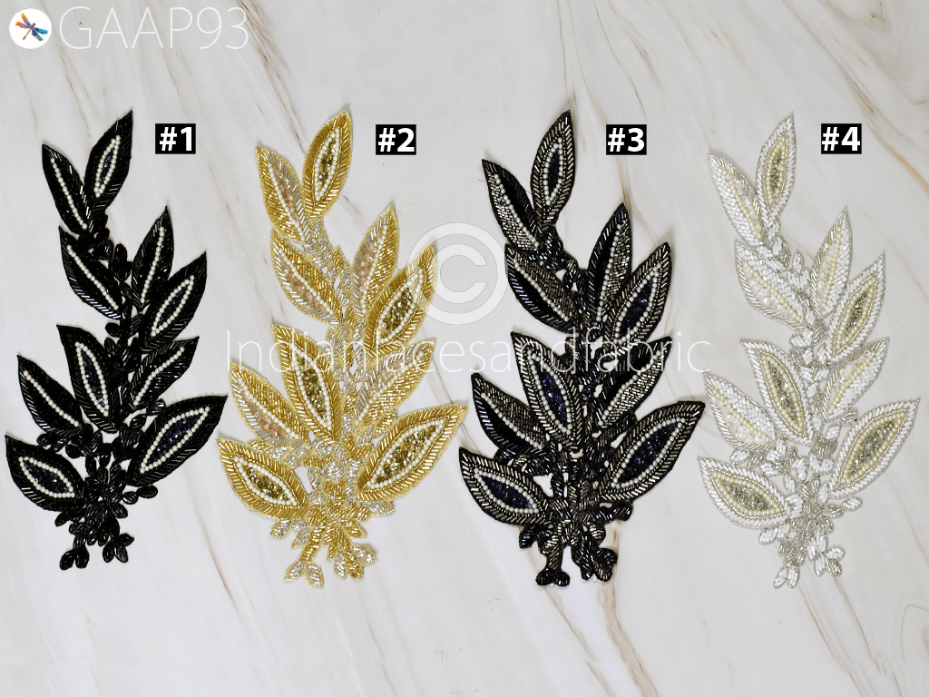 Decorative Floral Gold Applique Embroidered Indian Sewing Dresses Patches  Appliques Handmade DIY Crafting Supply Beaded Cushions