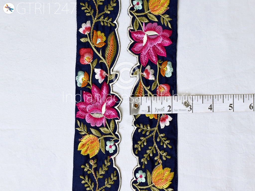 9 Yards Floral Embroidery Saree Border Lace Trim Ribbons for Belt, Bow &  HatBand