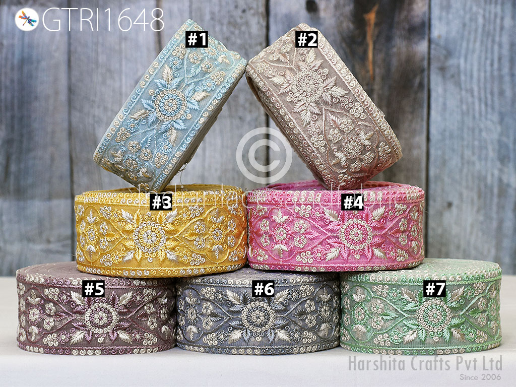 Indian Ribbon Fabric Trim By 3 Yard Embroidered Embellishment Embroidery Dresses Cushions DIY Crafting Sewing ..