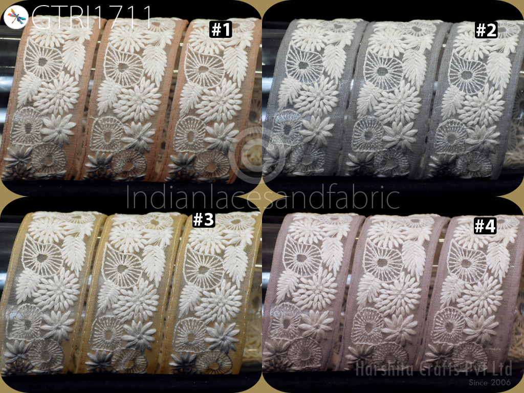 Embroidered Ribbon Fabric Trim By 3 Yard Indian Embellishment Cushions DIY Crafting Sari Border Wedding Saree Sewing Embroidery Dress Trimming