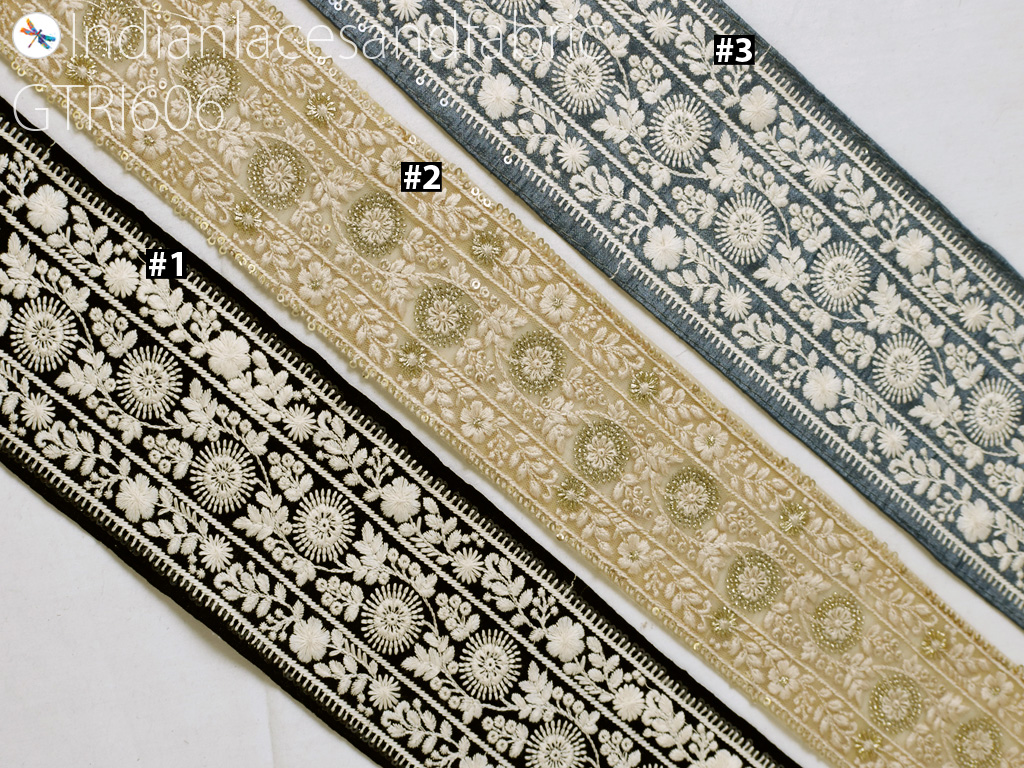 Indian Embroidered Fabric Trim By 3 Yard decorative Sari Border DIY Crafting Wedding Cushions tape Saree Sewing Embroidery Dress lace Embellishment Costume gown  Ribbon