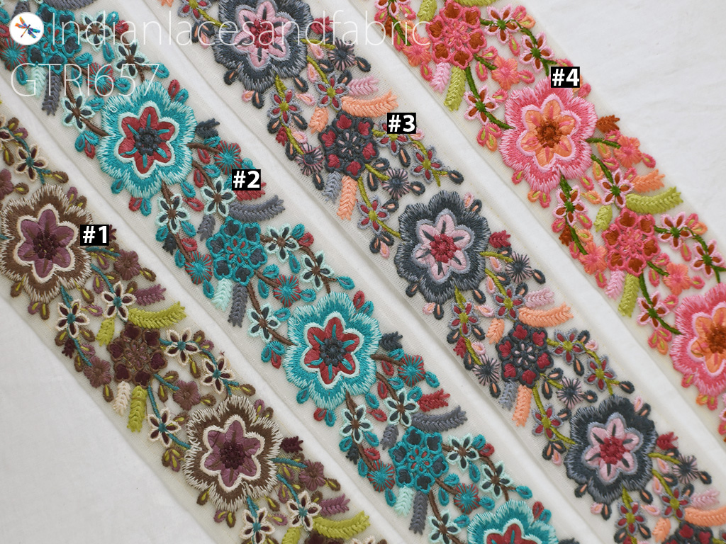 Embroidered Fabric Trim By 3 Yard Indian Ribbon Embellishment Cushions DIY Crafting Sewing Sari Border Wedding Saree Tape Embroidery Dress Sofa Covers Lace