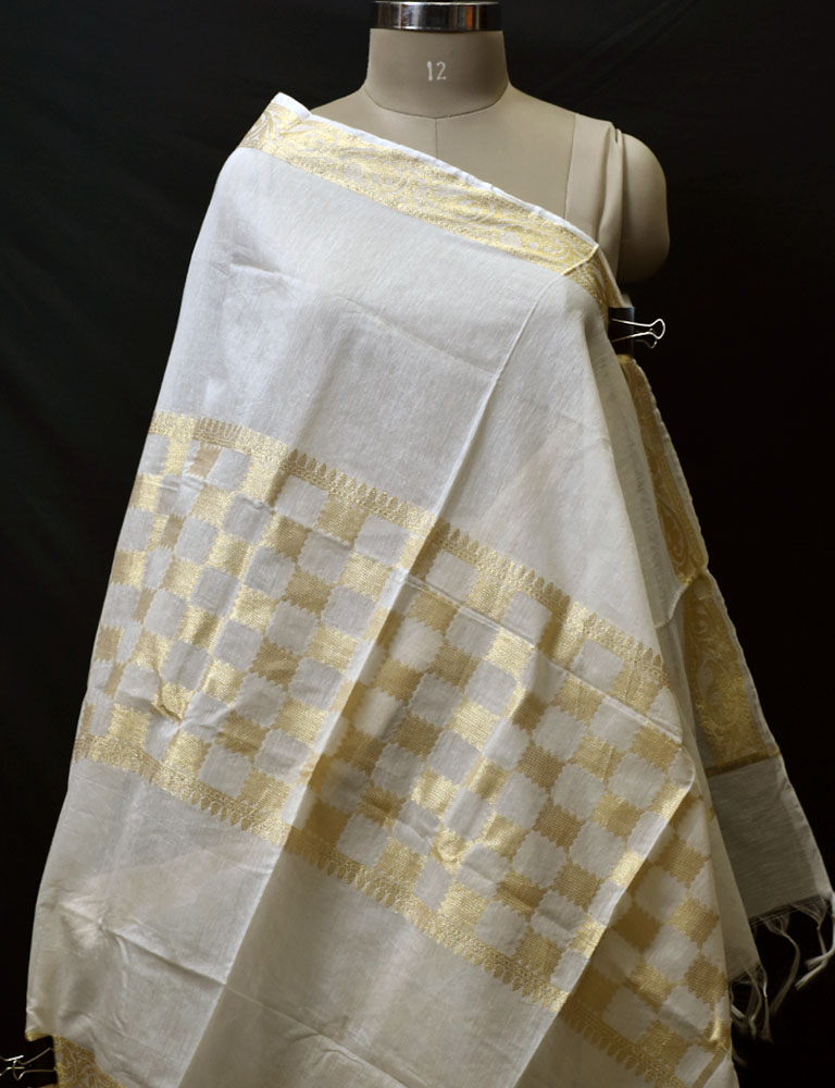 Indian Dyeable Bridesmaid Evening Scarves Dupatta Ivory Gold Chanderi Cotton Boho Women Stole Gifts for Christmas Fashion Accessory Stoles