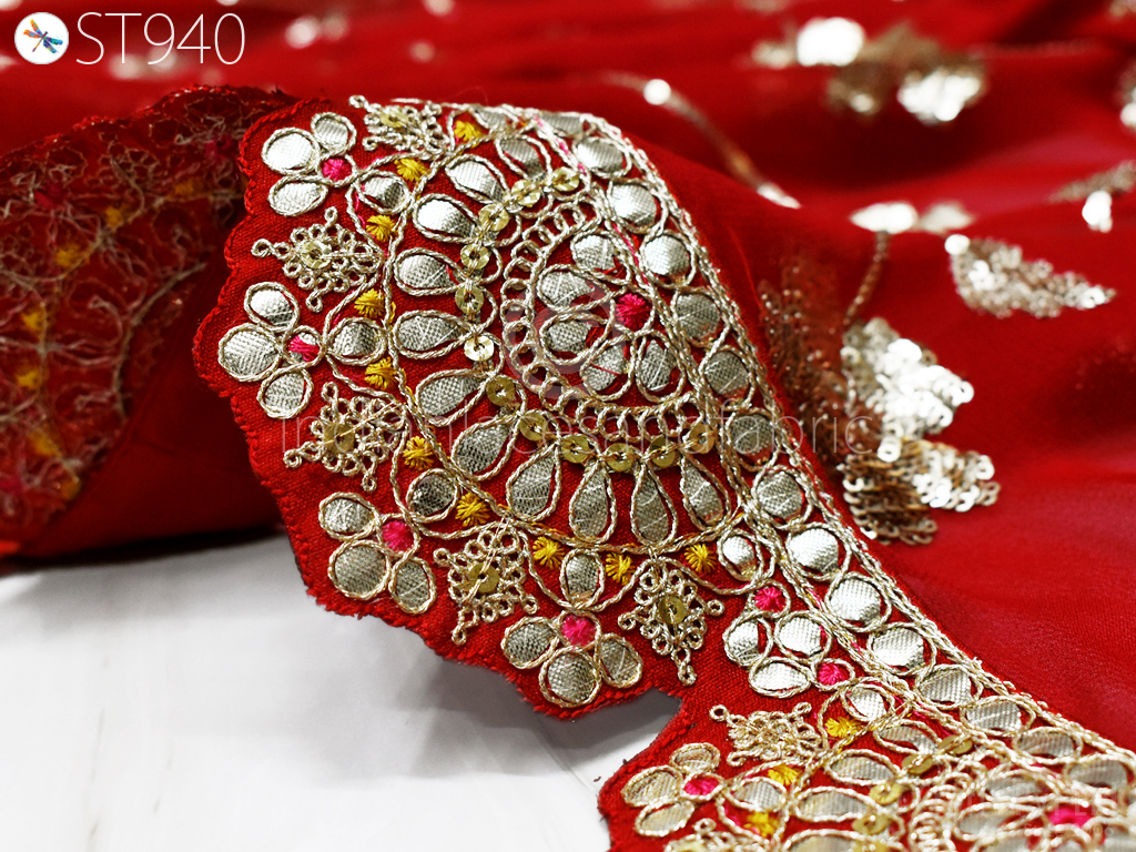 Red Georgette Dupatta Handmade Gota Patti Bridal Wedding lehenga Heavy Chunni Veil Sequin Scarf Indian Fabric Dresses Gift Her Bridesmaid